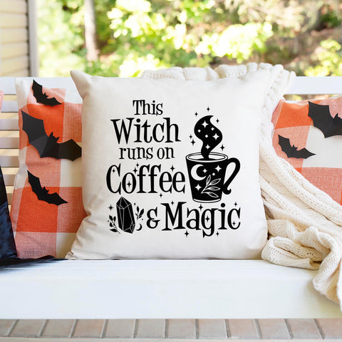 This Witch Runs On Coffee And Magic Halloween Pillow Cover