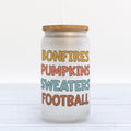 Bonfires Pumpkins Sweaters Football Fall Frosted Glass Can Tumbler
