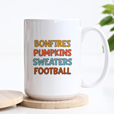 Bonfires Pumpkins Sweaters Football Fall Ceramic Mug