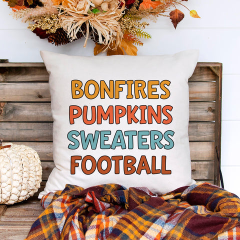 Bonfires Pumpkins Sweaters Football Fall Pillow Cover