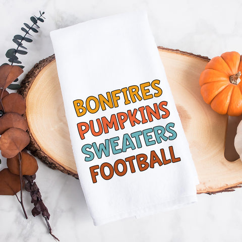 Bonfires Pumpkins Sweaters Football Fall Kitchen Towel
