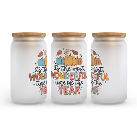 It's The Most Wonderful Time Of The Year Fall Frosted Glass Can Tumbler