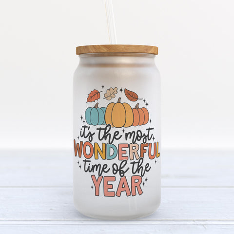 It's The Most Wonderful Time Of The Year Fall Frosted Glass Can Tumbler