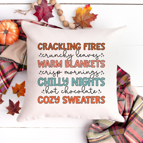 Crackling Fires Warm Blankets Chilly Nights Cozy Sweaters Fall Pillow Cover