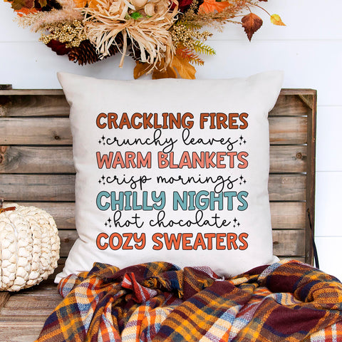 Crackling Fires Warm Blankets Chilly Nights Cozy Sweaters Fall Pillow Cover