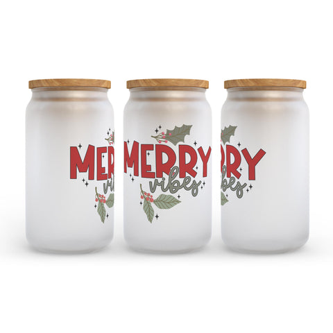 Merry Vibes Christmas Frosted Glass Can Tumbler