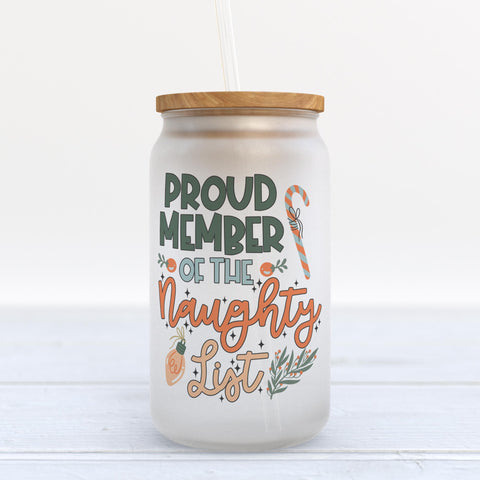 Proud Member Of The Naughty List Christmas Frosted Glass Can Tumbler