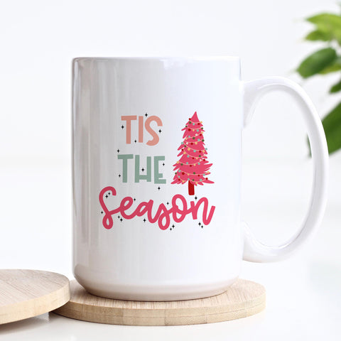Tis The Season Pink Christmas Tree Ceramic Mug