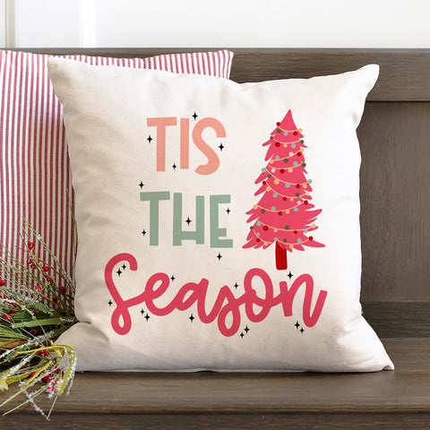 Tis the Season Pink Christmas Pillow Cover