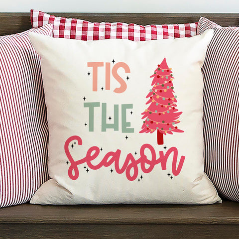 Tis the Season Pink Christmas Pillow Cover