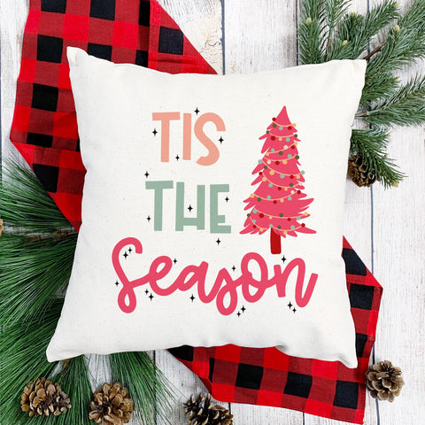Tis the Season Pink Christmas Pillow Cover