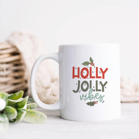 Holly Jolly Vibes Christmas Ceramic Mug