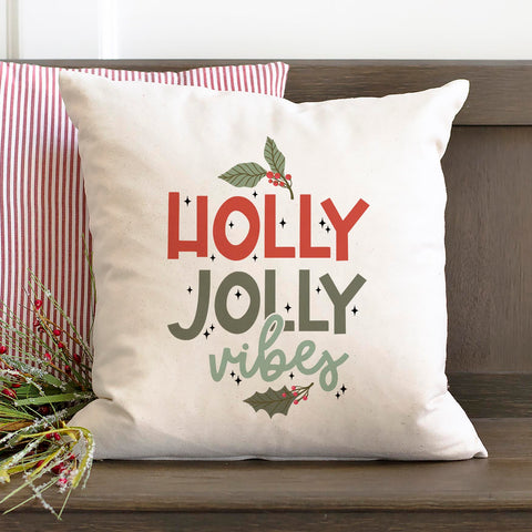 Holly Jolly Vibes Christmas Pillow Cover