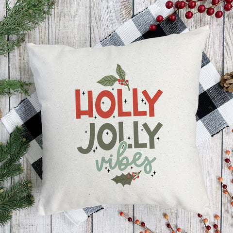 Holly Jolly Vibes Christmas Pillow Cover