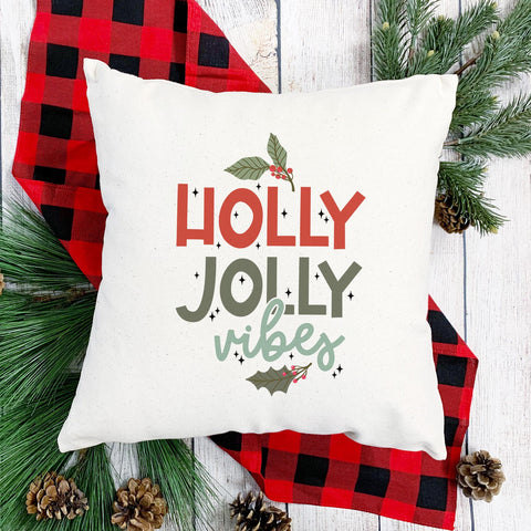 Holly Jolly Vibes Christmas Pillow Cover