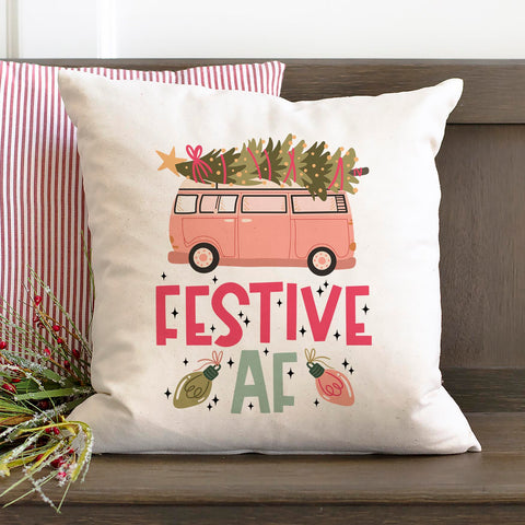 Festive AF Retro Van Christmas Pillow Cover
