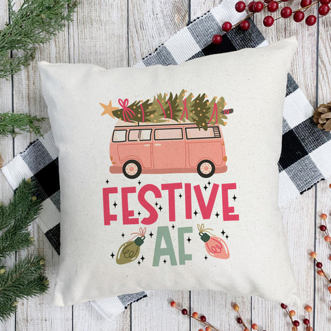 Festive AF Retro Van Christmas Pillow Cover