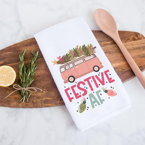 Festive AF Retro Van Christmas Kitchen Towel