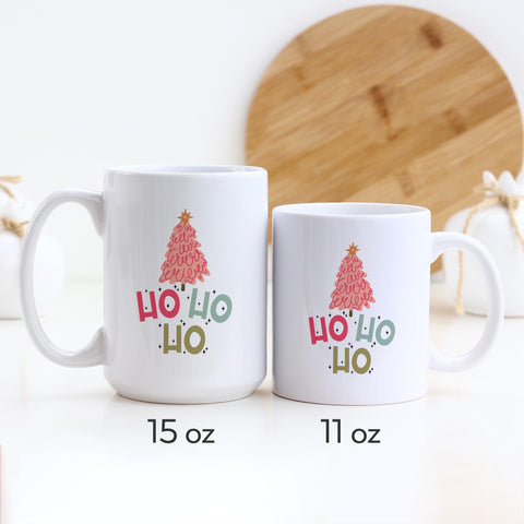 Ho Ho Ho Pink Christmas Tree Ceramic Mug