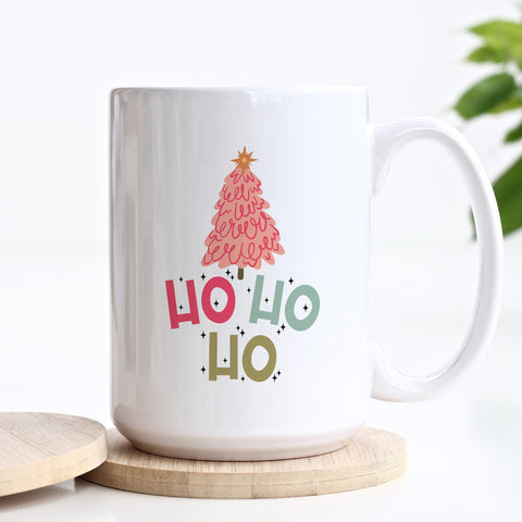 Ho Ho Ho Pink Christmas Tree Ceramic Mug