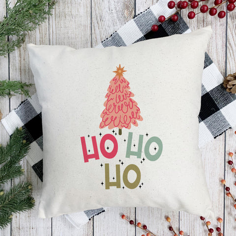 Ho Ho Ho Pink Christmas Tree Pillow Cover