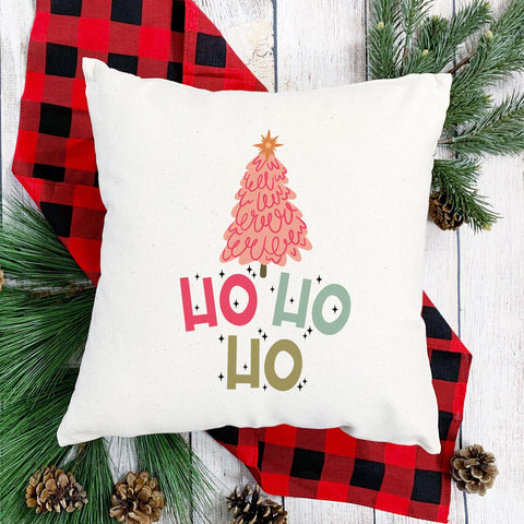 Ho Ho Ho Pink Christmas Tree Pillow Cover