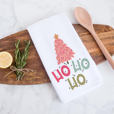 Ho Ho Ho Pink Christmas Tree Kitchen Towel