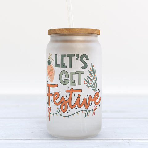 Let's Get Festive Christmas Frosted Glass Can Tumbler
