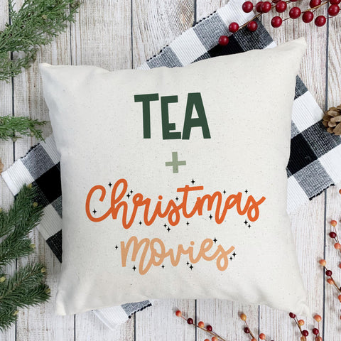 Tea and Christmas Movies Pillow Cover