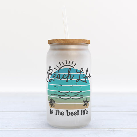 Beach Life is the Best Life Frosted Glass Can Tumbler