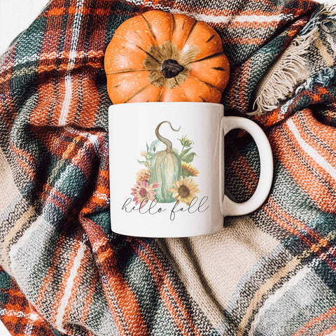 Hello Fall Floral Gourd Autumn Ceramic Mug
