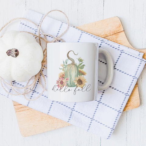 Hello Fall Floral Gourd Autumn Ceramic Mug
