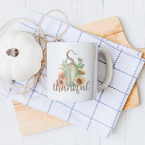 Thankful Floral Gourd Fall Ceramic Mug