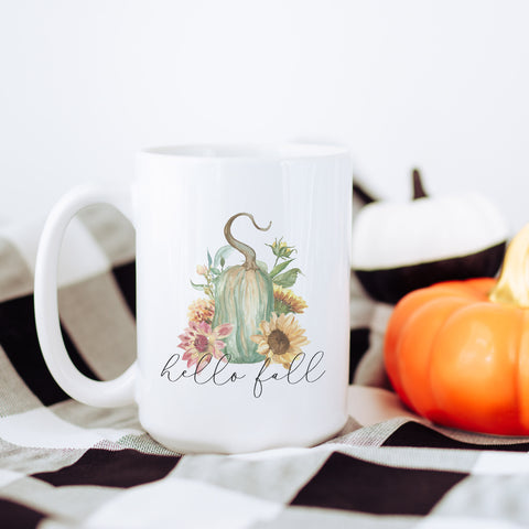 Hello Fall Floral Gourd Autumn Ceramic Mug