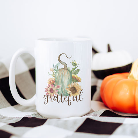 Grateful Floral Gourd Fall Ceramic Mug