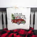 Most Wonderful Time of Year Red Truck Christmas Canvas Tote Bag