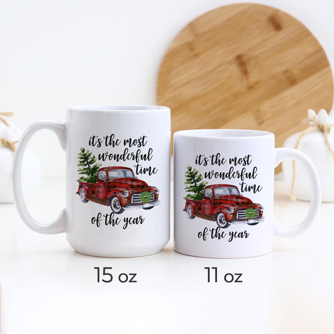 Most Wonderful Time of Year Red Truck Christmas Mug