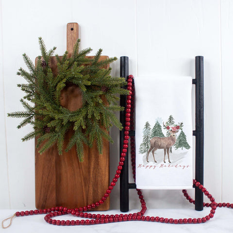 Happy Holidays Rustic Deer Christmas Kitchen Towel