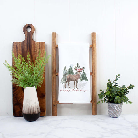 Happy Holidays Rustic Deer Christmas Kitchen Towel