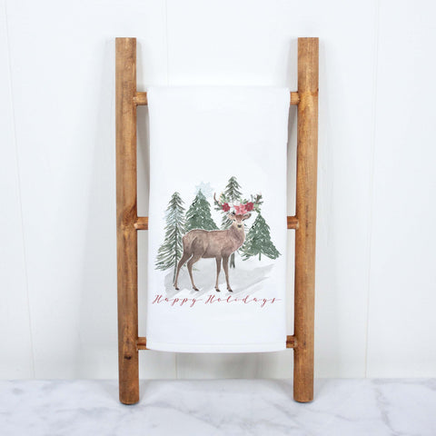Happy Holidays Rustic Deer Christmas Kitchen Towel