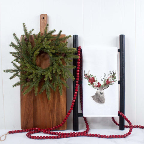 Believe Rustic Christmas Deer Holiday kitchen towel, rustic holiday home decor, rustic kitchen towel