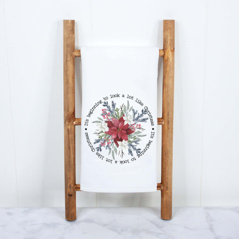 It's Beginning to Look a Lot Like Christmas Poinsettia Kitchen Towel