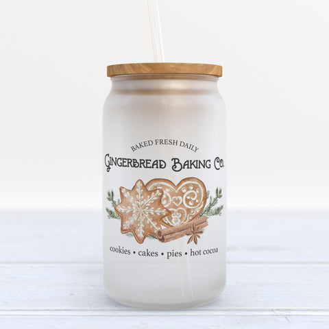 Gingerbread Baking Co Christmas Frosted Glass Can Tumbler