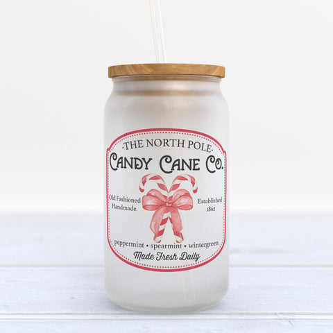 Candy Cane Co Christmas Frosted Glass Can Tumbler