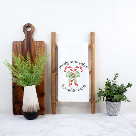 Candy Cane Wishes Mistletoe Kisses Christmas Kitchen Towel
