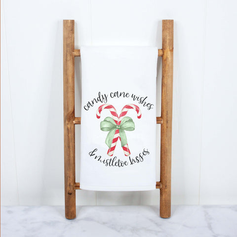 Candy Cane Wishes Mistletoe Kisses Christmas Kitchen Towel