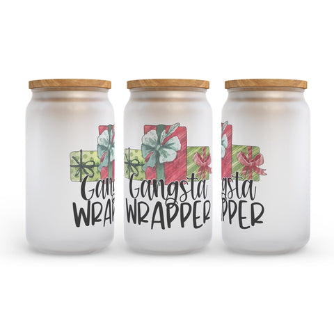Gangsta Wrapper Christmas Frosted Glass Can Tumbler