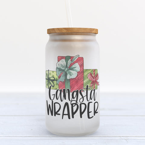 Gangsta Wrapper Christmas Frosted Glass Can Tumbler