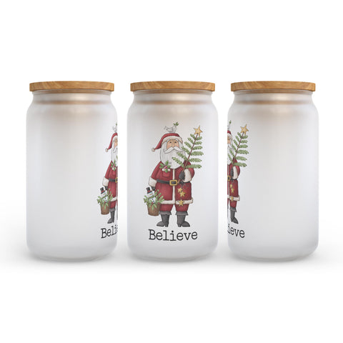 Santa Believe Christmas Frosted Glass Can Tumbler