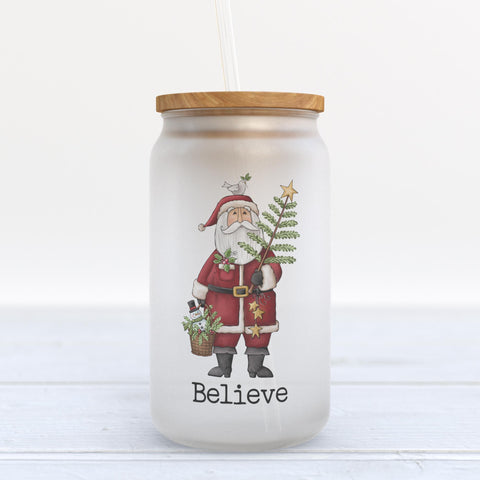 Santa Believe Christmas Frosted Glass Can Tumbler
